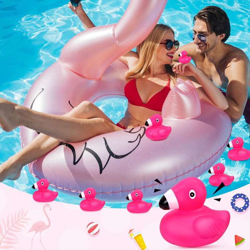 VICROIC 12 PCS Flamingo Rubber Ducks, Pink Cute Flamingo Duck, Floating Squeaky Bath Toys for Baby Shower Birthday Party Favors, Mini Rubber Ducks for Cake Decoration Classroom Prizes - Image 5
